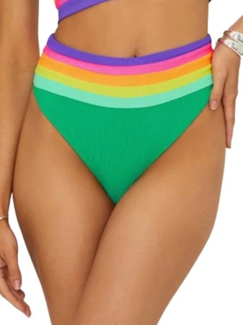 BEACH RIOT Millie Ribbed Bikini Swim Bottom Large L Technicolor Colorblock NWT
